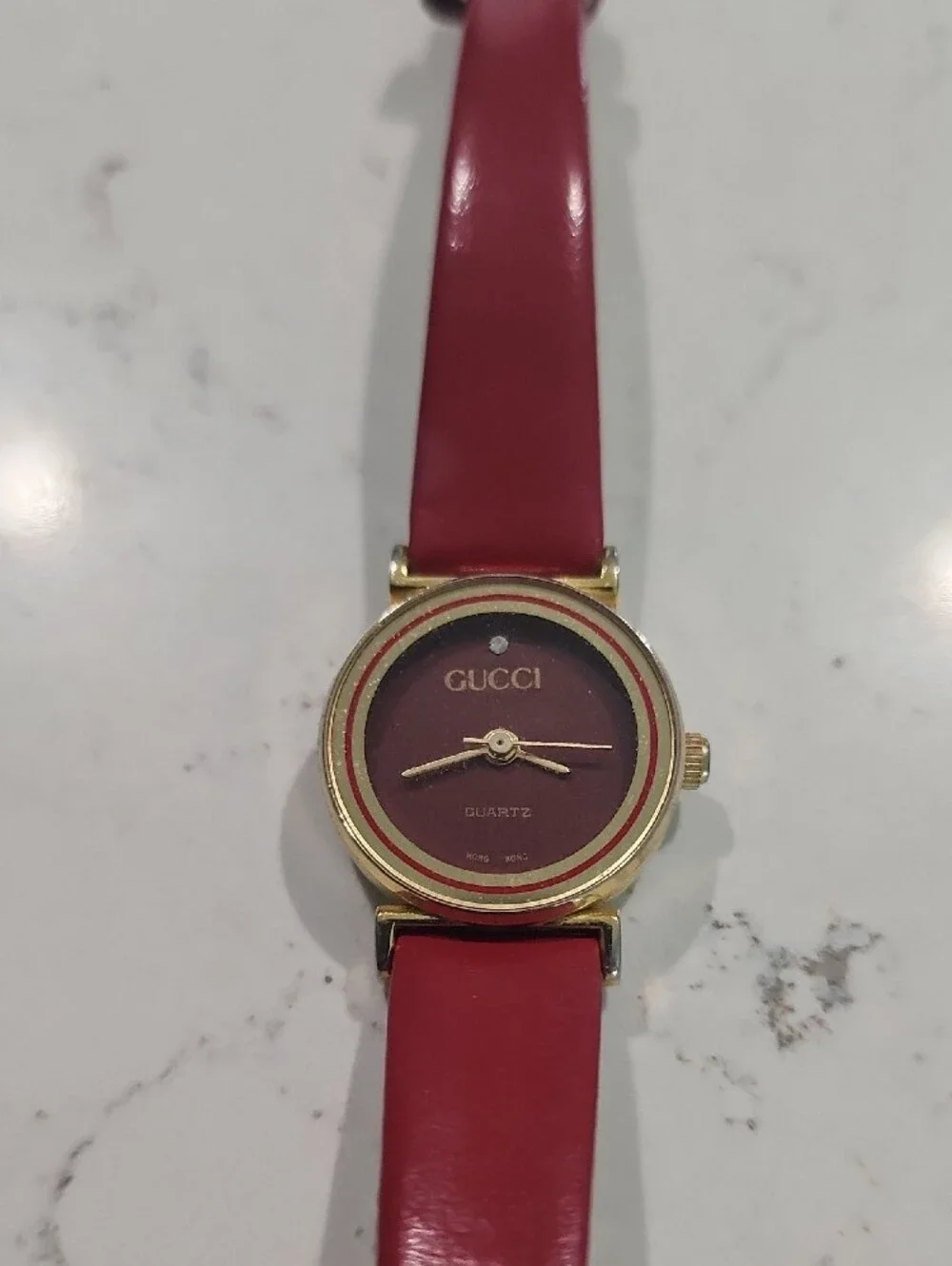 Women's Red Leather Strap Watch with Gold Case